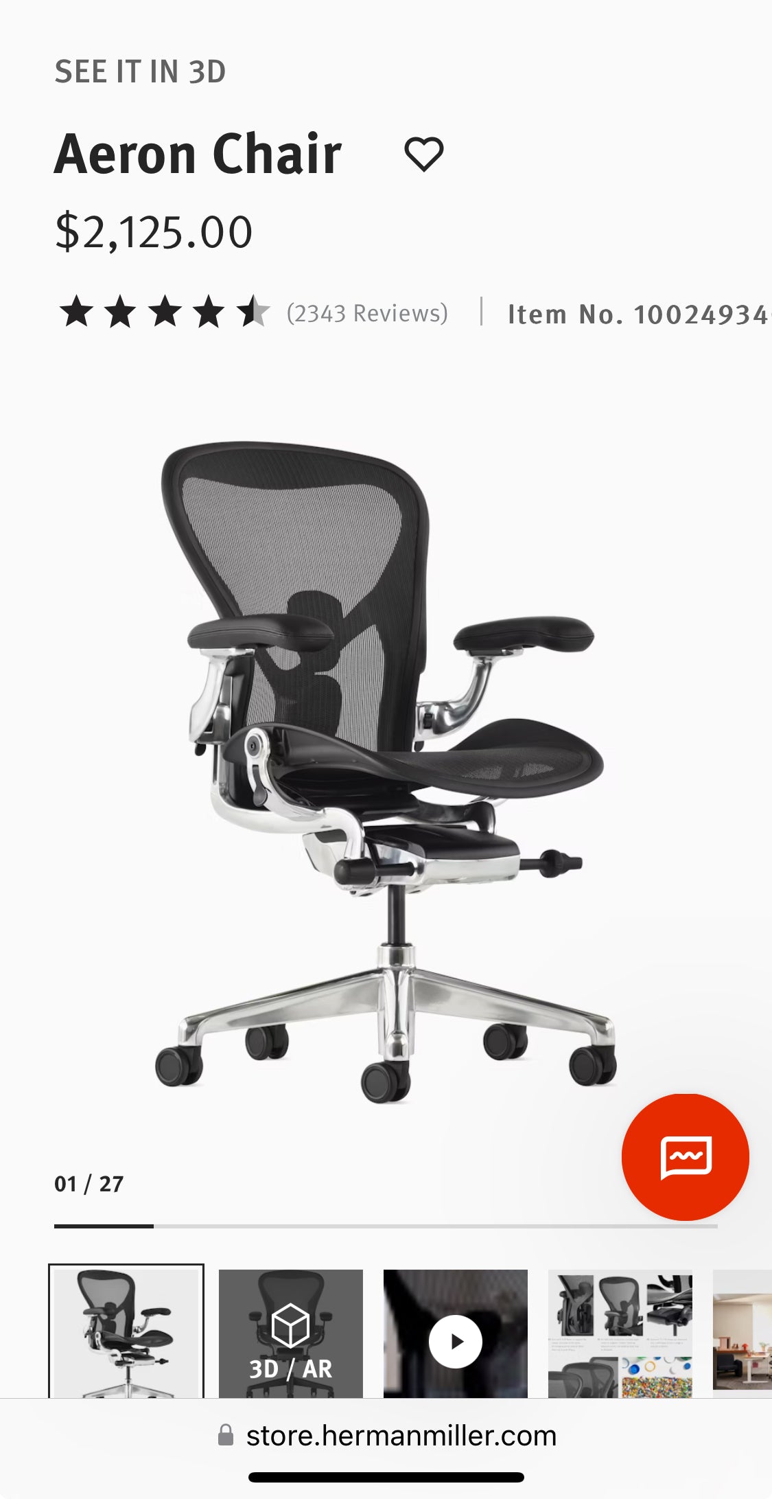 Pre Owned Herman Miller Aeron Size A Remastered With Chrome Frame Gaming Chair/ Office Chair