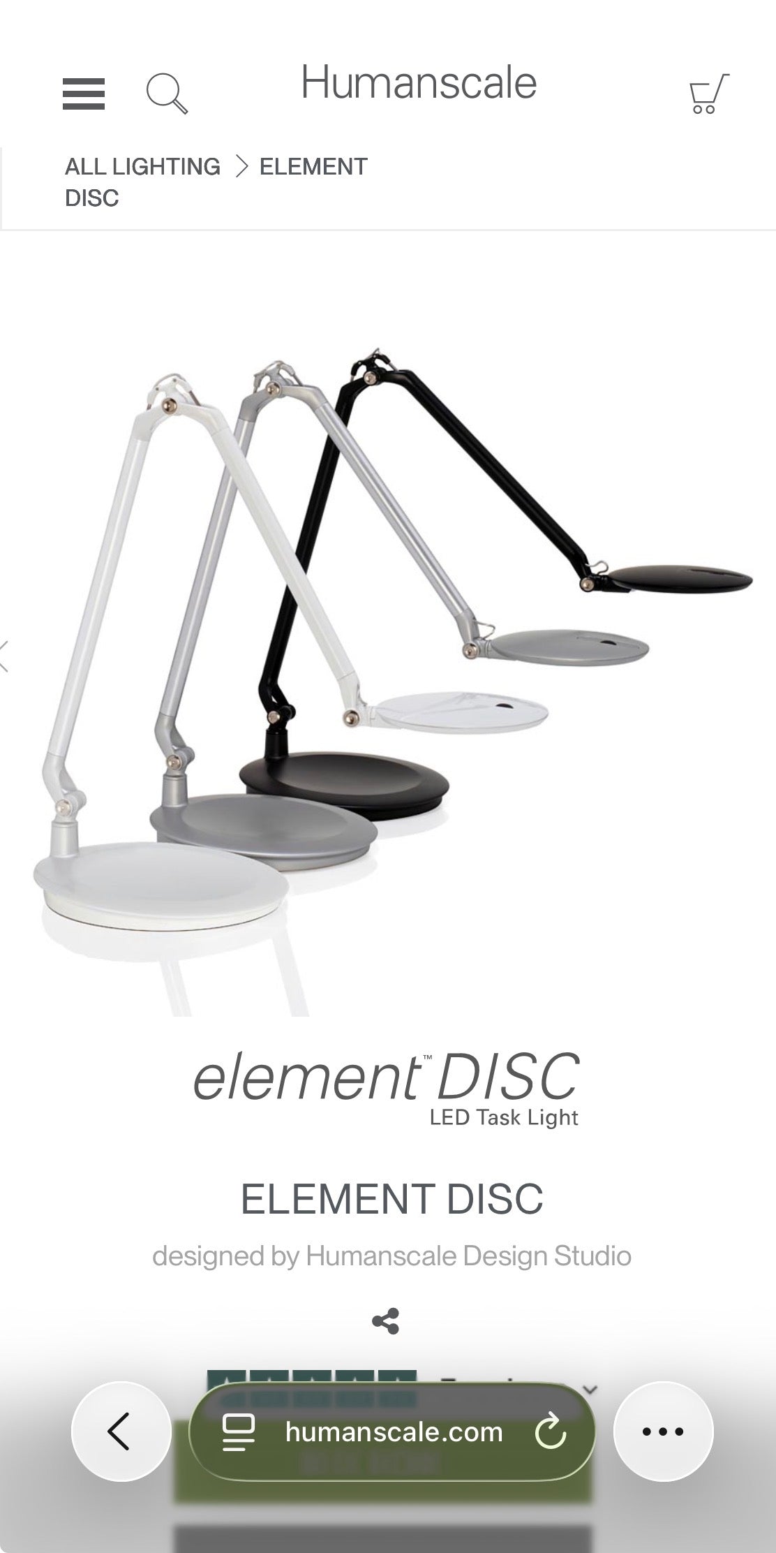 Humanscale Element DISC LED Task Light