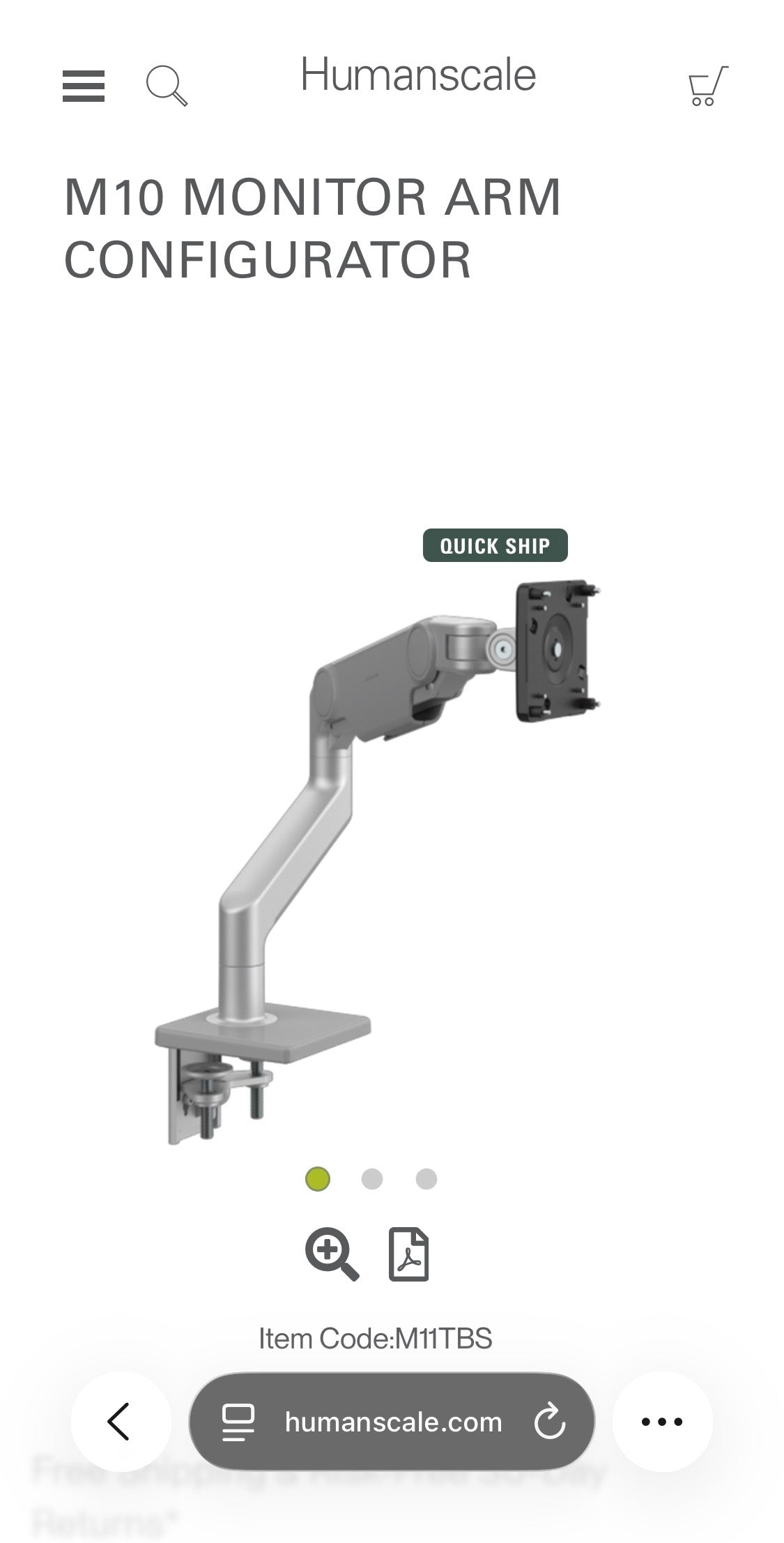 Humanscale M10 single monitor arm